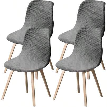 4Pcs Dining Room Chair Covers Minimalist Shell Chair Cover Elastic Round Back Chair Slipcovers Armless Chair Cover Shell Chair Slipcover For Kitchen Living Room Grey