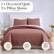 Full/Queen Quilt Bedding Set, Microfiber Quilts Queen Size, Coverlet, Stain & Pet Hair Resistant Bedding, Full Size Bedspread With 2 Pillow Shams, Bone, 2025 - 14. 馬薩拉紅酒(赤土色) - 查看 2