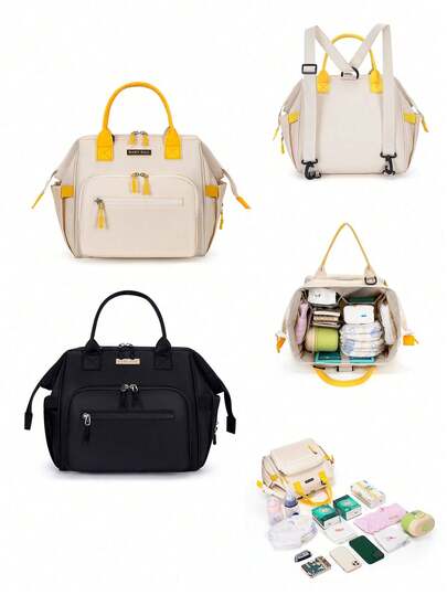 1pc Convertible Shoulder/Handbag Diaper Bag With Insulated Bottle Compartment And Wet/Dry Separation, Water-Resistant Material