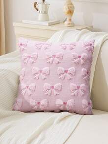 1/2Pcs Farmhouse Pink Bow Pillowcase Plush Square Single-Sided Pillow Cover Living Room Sofa Bedroom Home Decoration Car Cushion Cover Without Pillow Core - Pink - View 7