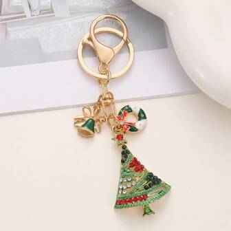 Christmas Rhinestone Key Chain, Funny Christmas Tree Bell Pendant, Suitable For Car, Keys, Bags