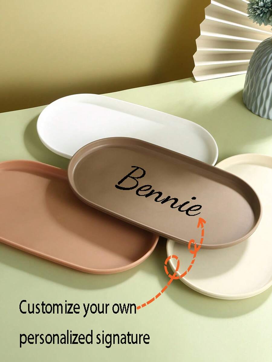 1pc Customizable Name & Pattern Oval Tray, Korean Style PP Snack Plate, Nordic INS Dumpling Dish, Jewelry Storage, Tableware, Dessert, Towel Tray - Multicolor - View 1