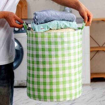 Stor hopfällbar tvättkorg, vattentät fristående klädkorg med handtag, söt rutig förvaringslåda för sovrum, barnrum, studentboende