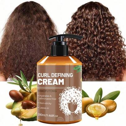 9.47 Oz, 1 Pack Argan Oil Curl Defining Cream, Anti-Frizz, Enhance Elasticity, Moisturize, Long-Lasting Style, Hair Care Products For Dry And Curly Hair, Styling Products, Castor Oil Curl Defining Cream, Positive Poetry, Create Gorgeous Hair.