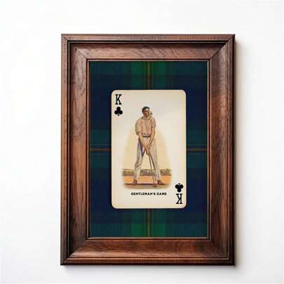 1 件高尔夫艺术品，海军蓝格子扑克牌图案，复古风格裱框墙饰，学院风美式家居装饰，情侣复古高尔夫礼物，墙面装饰，现代简约风格海报，客厅和卧室装饰，浴室装饰，理想礼物，不含画框