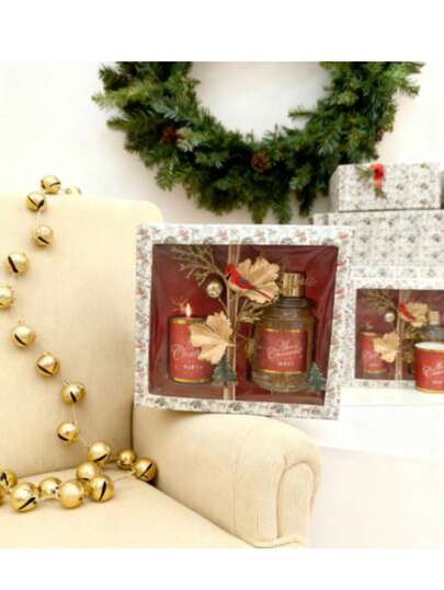 Christmas Limited Edition Fragrance Gift Set - Red & Gold Scented Candle + Diffuser Set, Holiday Atmosphere Home Fragrance Gift Box