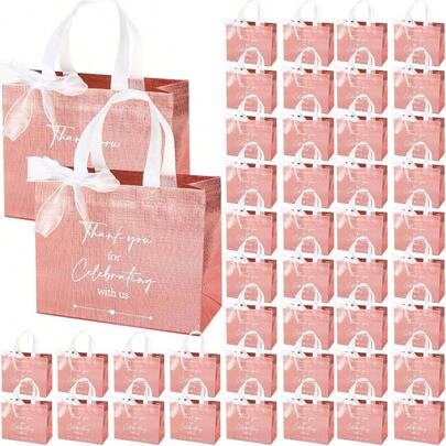 100 Pcs Thank You For Celebrating With Us Wedding Gift Bags For Hotel Guests Bulk Welcome Bags Reusable Non Woven Tote With Handle For Bridal Shower Party Favor In Rose Gold Ideal For Luxury Event Hospitality  Keepsake Packaging With Elegant Design And Durable Material