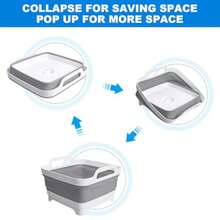 TFKI Collapsible Wash Basin With Drain Plug 2.4 Gallon 9L Collapsible Dish Basin Portable Bottle Washing Basin For Baby Bottles Vegetable Washing RV Camping - 灰色的 - 查看 3