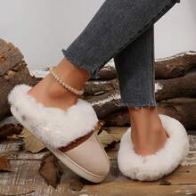 Women's Non-Slip Mute Floor Slippers - Solid Color With Plush Lining - 6652 Màu kaki - Xem 11