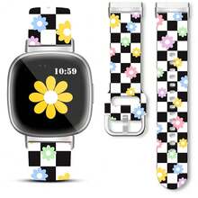 Compatible With Watch Band Fitbit Versa 3, Versa 4, Sense, Sense 2, Holiday Pattern Silicone Replacement Strap{Inchcolor_nameinch:InchBlackandWhiteCheckeredinch,Inchsize_nameinch:InchForVersa4/Versa3/Sense2/Senseinch} - BlackandWhiteCheckered - View 1