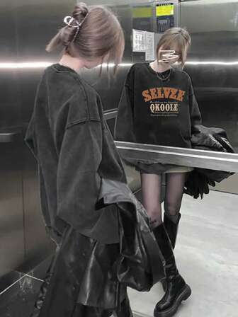 Women's Y2K Oversized Soft Cotton Distressed American Hip Hop Letter Print Casual Vacation Home Street Chic Student T-Shirt T-Shirt