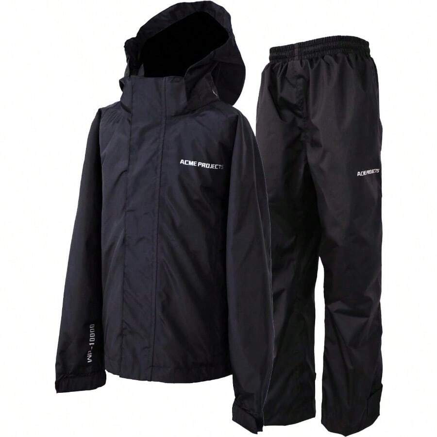 Rain Suit Jacket + Pants 100% Waterproof Breathable Taped Seam 10000mm 3000gm YKK Zipper - Black - View 1
