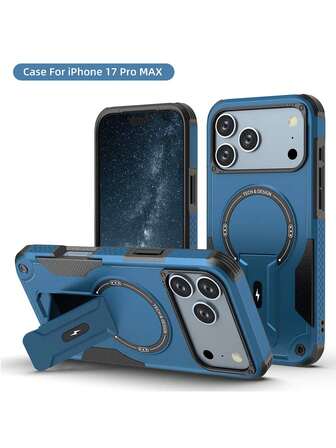 1 pieza Nuevo estuche protector de unicolor con soporte magnético compatible con iPhone 11 12 13 14 15 16 17 Pro Max, estuche de teléfono a prueba de caídas y huellas dactilares de cobertura completa para Samsung S25 S25+ S25U