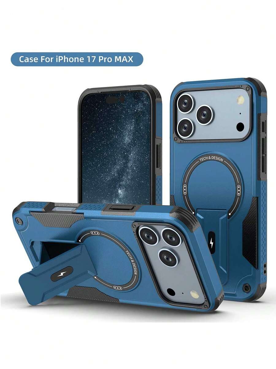 1 buah Casing Pelindung Magnetik Warna Solid Modis Baru Kompatibel dengan iPhone 11 12 13 14 15 16 17 Pro Max, Anti-Jatuh Anti-Sidik Jari Casing Ponsel Perlindungan Penuh Kompatibel dengan S25 S25+ S25U - Biru - View 1