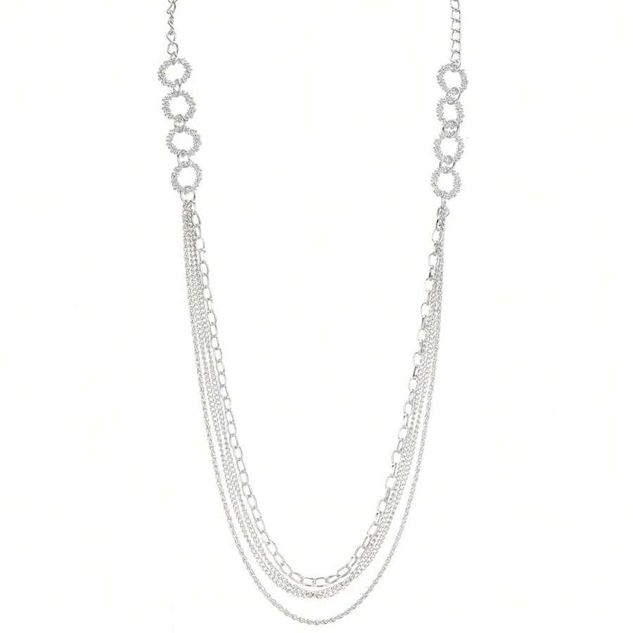 Noessla Layered Long Necklaces For Women Crystal Beaded Statement Necklace Sweater Silver Chain With Gifts Box Jewelry{Inchcolor_nameinch:Inch34-Silverinch} - 34-銀 - 查看 1
