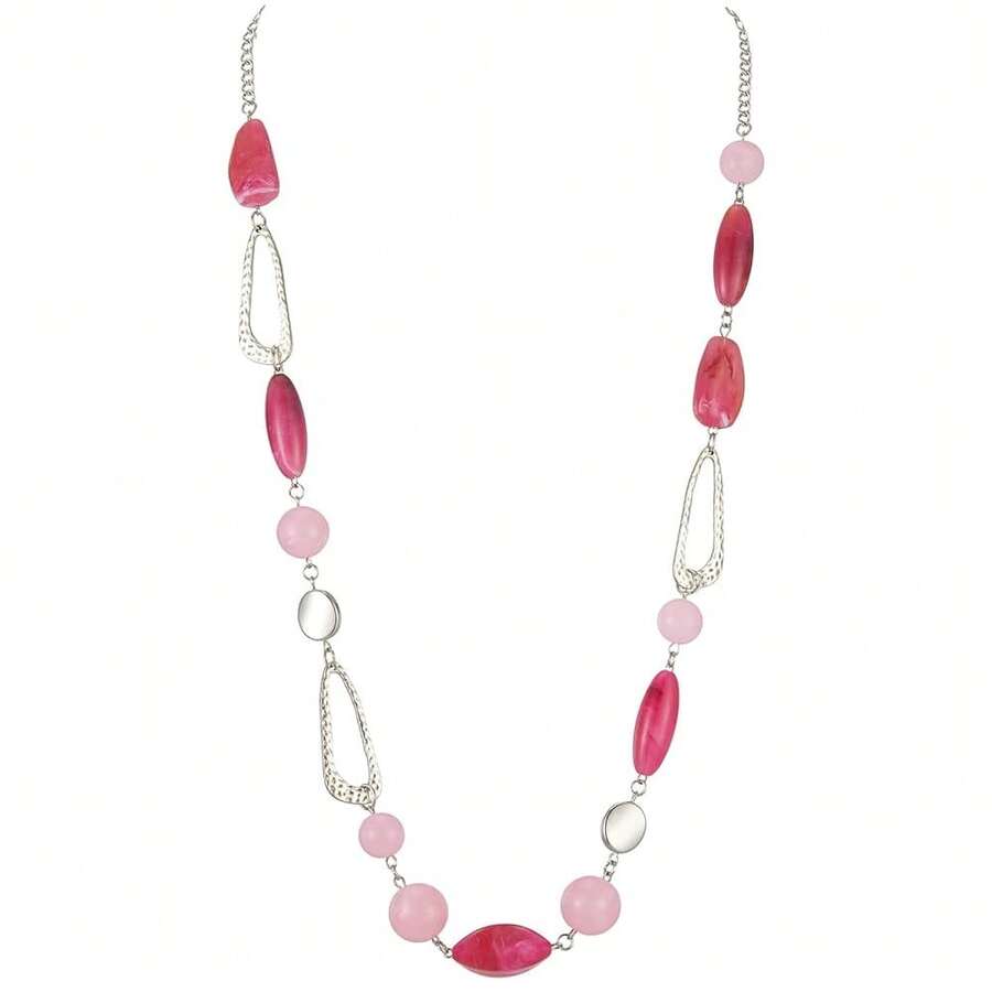 Noessla Layered Long Necklaces For Women Crystal Beaded Statement Necklace Sweater Silver Chain With Gifts Box Jewelry{Inchcolor_nameinch:Inch07-Hotpinkinch} - 07-亮粉色 - 查看 1