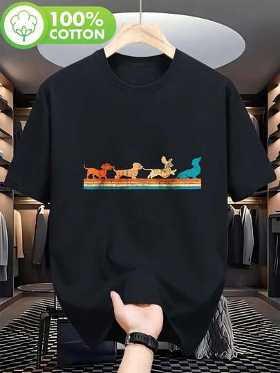 Camiseta Vintage de Dachshund para Hombres y Mujeres - 100% Algodón Suave, Transpirable con Estampado de Perro Salchicha e Hueso, Camisa Casual Ligera Ideal para Amantes del Can, Entrenadores de Mascotas, Regalo Unisex Para Dueños De Teckel, Ajuste Todo-Temporada