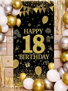 1pc Happy 18/30/40/50/60th Birthday Door Banner - Black & Golden Bright Rhinestone Style Birthday Door Hanging Flag Porch Sign Door Cover Curtain, Happy Birthday Party Supplies Party Background Wall Decoration Supplies, Home Decor - Multicolor - View 11