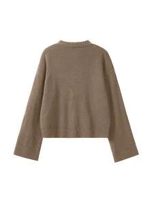 Áo khoác cardigan dệt kim mùa xuân/thu dành cho nữ, kiểu dáng thanh lịch tối giản, cổ tròn, cài cúc kim loại, thiết kế gân sọc, màu trơn, thích hợp mặc đi làm. - Lạc đà - Xem 7