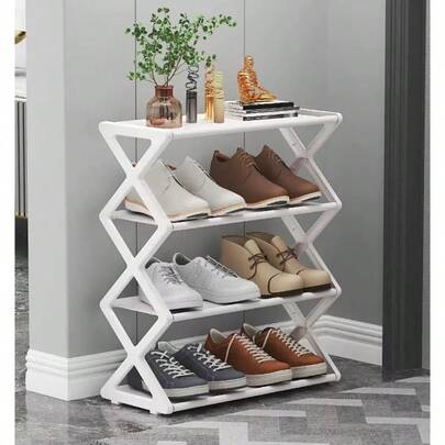 1 pieza Estantería/Gabinete para zapatos de 4 niveles independiente en negro/gris/blanco - Plástico duradero, diseño minimalista, adecuado para oficinas en el hogar, entradas, salas de estar y almacenamiento de libros. Un estante de almacenamiento multifuncional, librería moderna, fácil de ensamblar, mueble ahorra espacio, estructura resistente, estantes escalonados, un imprescindible para los amantes de los libros.