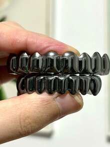 RACHELZ Hip Hop Top Bottom 8/8 Smooth Surface Teeth Grillz Classic Punk Glossy Tooth Caps For Women Men Couple Jewelry Party Gift Dental Grills - Black - View 5