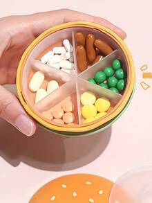 1pc Hamburger Shaped Portable Pill Case, Compact And Easy To Carry, Suitable For Work, Outings And Travel To Keep Your Personal Medications Organized And Stylish
