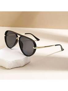 1pc Women Large Frame Fashion Casual Glasses  And Minimalist Semi Metal Eyeglasses Legs Color Blocking Design Jelly Colored Frame Light Luxury Style Men Glasses - 綠色-漸層綠 - 查看 5