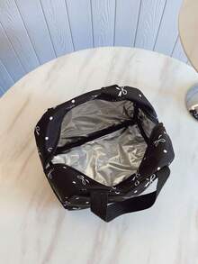 便携式保温午餐包 加厚可爱午餐水果袋 学生粉色不对称蝴蝶结爱心印花午餐包