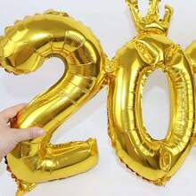 1个金色银色皇冠2026数字铝箔气球，优雅的金色银色饰面，无需用电，经久耐用且易于充气，非常适合庆祝活动和主题活动、新年装饰、圣诞节和新年装饰、节日派对用品、圣诞装饰。 - 彩色 - 查看 10