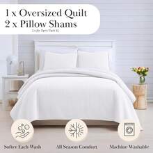 Full/Queen Quilt Bedding Set, Microfiber Quilts Queen Size, Coverlet, Stain & Pet Hair Resistant Bedding, Full Size Bedspread With 2 Pillow Shams, Bone, 2025 - 01-白色 - 查看 3