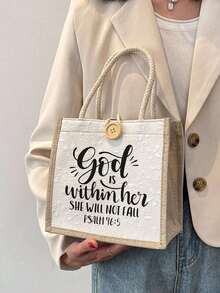Sac fourre-tout en lin imprimé d'un motif chrétien simple, idéal pour les voyages et les vacances, cadeau parfait pour exprimer sa foi, sac de courses avec bouton décoratif, poignées doubles, réutilisable, convient pour les mariages, les anniversaires, les plages, les festivals, parfait pour les diplômés, les adolescents, les étudiants de première et deuxième année, les élèves du secondaire, également idéal pour les activités de plein air, les voyages et la rentrée scolaire - Kaki - Voir 5