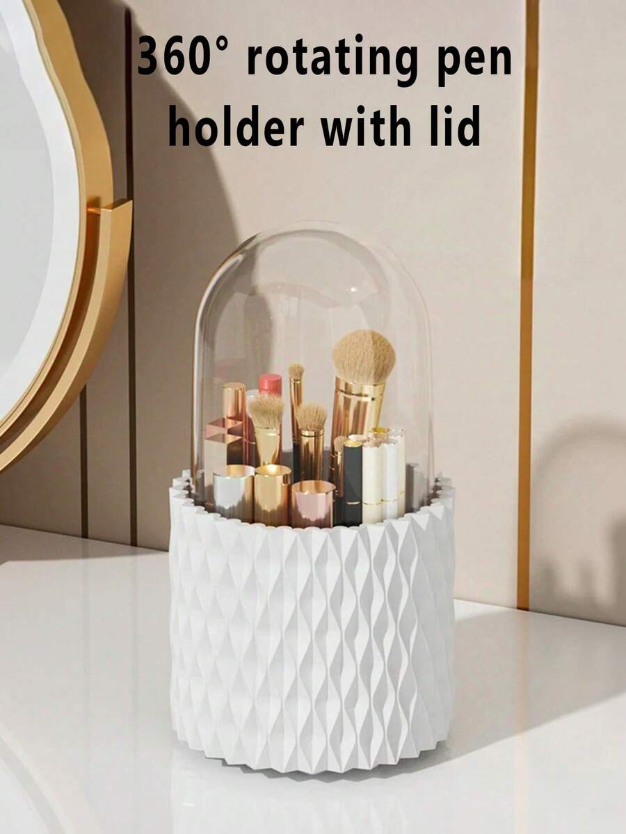 360° Rotating Makeup Brush Organizer - Cosmetic Storage Box For Lipstick, Combs & More - Durable Plastic Dresser Display Case