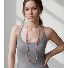 Noessla Layered Long Necklaces For Women Crystal Beaded Statement Necklace Sweater Silver Chain With Gifts Box Jewelry{Inchcolor_nameinch:InchRedinch} - 紅色 - 查看 4