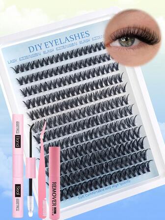 Fluffy Eyelash Cluster Kit 40D Thick Eyelash Extension Kit 240pcs Left/Right Cluster Eyelash Extension Kit D Curled Thick Extra Large Eyelash Cluster Eyelash Extension Kit Individual Lashes Cluster D Curl, 10-18mm Mix Lash Clusters With Lash Bond And Seal And Lash Applicator Tool For Self Application At Home