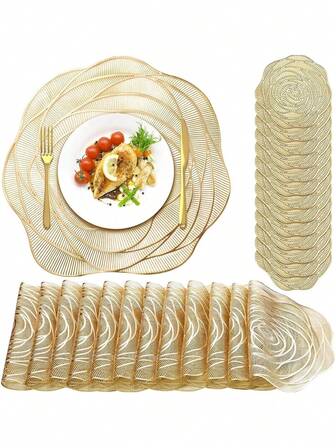 1pc Rose Flower Table Mat - Gold Stamped Rose Cutlery Mat, Waterproof & Oil-Resistant Heatproof Table Cover For Romantic Dining Tables, Perfect For Valentine's Day Tableware And Wedding Venue Decor