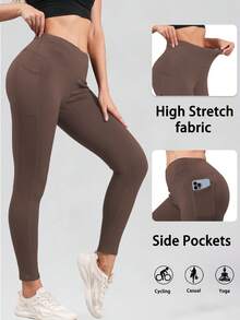 Yoga Pants Are As Smooth As Silk, High Elasticity, High Waist, Sports Tight Leggings For Fitness In Autumn And Winter, High Top Side Pockets, Tight Leggings For Fitness In Autumn And Winter - 咖啡棕 - 查看 6