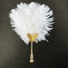1 pieza Abanico de mano vintage con plumas, accesorio para vacaciones, abanico para cosplay, accesorio de fotografía, regalo, decoración de fiestas, todo el año