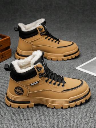 Men's High-Top Leather Boots, Autumn/Winter New Arrival, Thermal Lined, Thick Sole, Increased Height, Non-Slip, Round Toe, Lace-Up, Side Zipper, Plus Size 46, Men's Boots, Mid-Calf, Fashion , Outdoor, Party, Street Style, Men's Hiking Boots, Leather, Waterproof, Oil-Resistant, Men's Leather Shoes, Outdoor, Fashionable, Sports, Men's Safety Shoes, Outdoor, Desert Boots, Motorcycle Boots, Warm Fur Boots, Men's Mid-Calf Boots