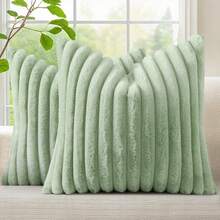 1pc 2pcs 4pcs Faux Fur Cozy Soft Striped Decorative Throw Pillow Covers,Velvet Pillowcase Cushion Case For Sofa Couch - Mint Green - View 15