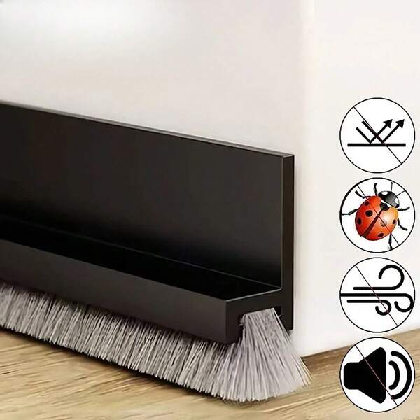 1m Floor Bottom Windproof And Dustproof Sealing Strip, With Bristle High-Sealing Self-Adhesive Type + High-Density Nylon Bristles And PE Material + Modern Home Practical Style + (Dark Color + Flat Long Shape + Integrated Bristle Design + Noise-Proof, Dust-Proof, Light-Blocking, Pest-Preventing Multi-Functional + Window And Door Gap Filler + Suitable For Wind-Proof In Autumn And Winter / Daily Pest Prevention / Home Sound Insulation)