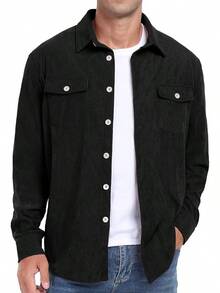 Men's Corduroy Button Down Long Sleeve Casual Shacket Western Shirt With Flap Pockets, 2025 Style - A02 Đen - Xem 11