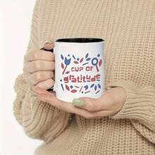 1pc Coffee Mug - Right/Left Handle Mug, Ideal Gift For Birthday, Christmas, Wedding, Thanksgiving - Ceramic Cup For Hot Drinks, Tea, Cocoa - Durable Ceramic Construction, Coffee Lover Gifts, Wedding Drinkware, Gratitude Theme, Contrast Handle Design - 1pc - View 6