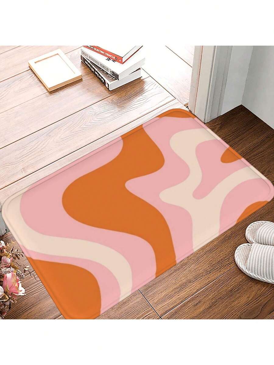 Liquid Swirl Retro Modern Abstract Pattern In Orange Pink Bathroom Rugs Soft Absorbent Memory Foam Bath Mats Set, Dry Fast Bath Mat, Machine Washable Bath Rug Set For Bathroom - 白色 - 查看 1