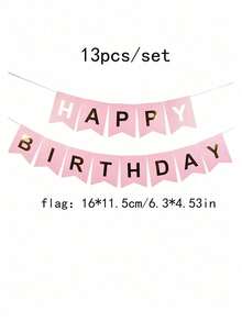 一套粉色生日快乐纸质悬挂三角旗，烫金生日快乐字母横幅，现代金属字母装饰彩旗，适合生日派对装饰、黑金生日主题、室内悬挂、拍照道具、优雅生日快乐、周年纪念装饰，男女皆宜 - 粉色 - 查看 3