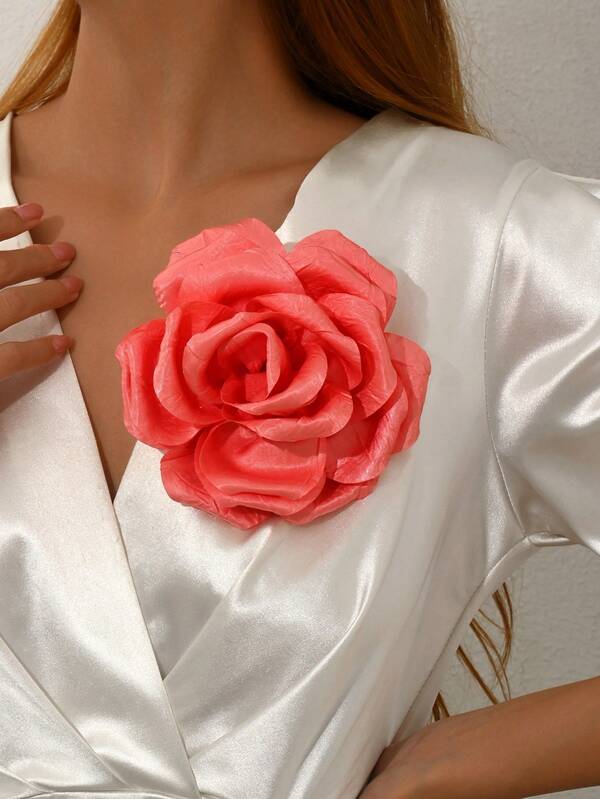 Broche vintage em estilo artístico com rosa plissada em 3D (1 peça), design único e exagerado, ideal para lapela, perfeito para o dia a dia, festas e eventos femininos. Uma ótima opção para presente.