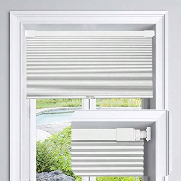 Cordless Cellular Shades No Tools No Drill Blackout Cellular Blinds For Window Size 21" W X 64" H Silver White