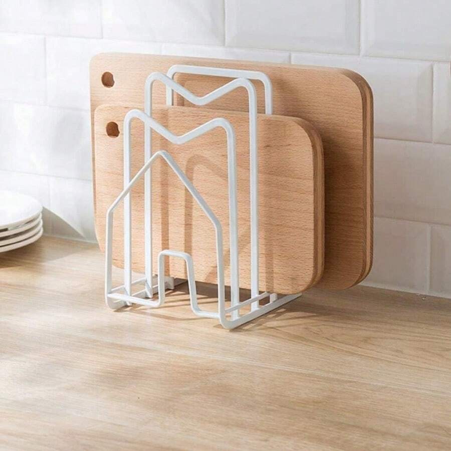 SUNFCON Cutting Board Rack Chopping Board Organizer Pot Pan Lids Holder Thin Bakeware Baking Tray Drying Display Stand Kitchen Countertop Cupboards Cabinet Office Sturdy Metal 4.92x5.7x8.47 In.White - 1PackWhite - View 1