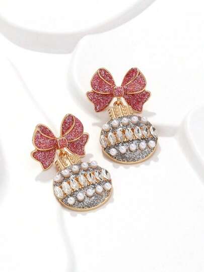 1 par de brincos de Natal com laço metálico brilhante e luzes, perfeitos para o Dia dos Namorados.