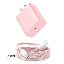 2个便携式USB-C电源适配器，配1根尼龙编织USB-C转Type-C快充线（3.3英尺/6.6英尺），快充套装，快充数据线，旅行充电器，兼容 17/16/15/Pro/Pro Max，兼容三星Galaxy S25/S24/S23/S22/S21/S20/Ultra/Note 20/10手机，高输出功率 - 美規A型插(110-127V) - 查看 9