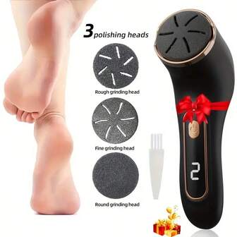 USB Rechargeable Electric Foot File & Callus Remover - Multi-Functional Foot Care Tool With LCD Display And 2 Replacement Heads, Suitable For Men And Women, Portable And Affordable Gift